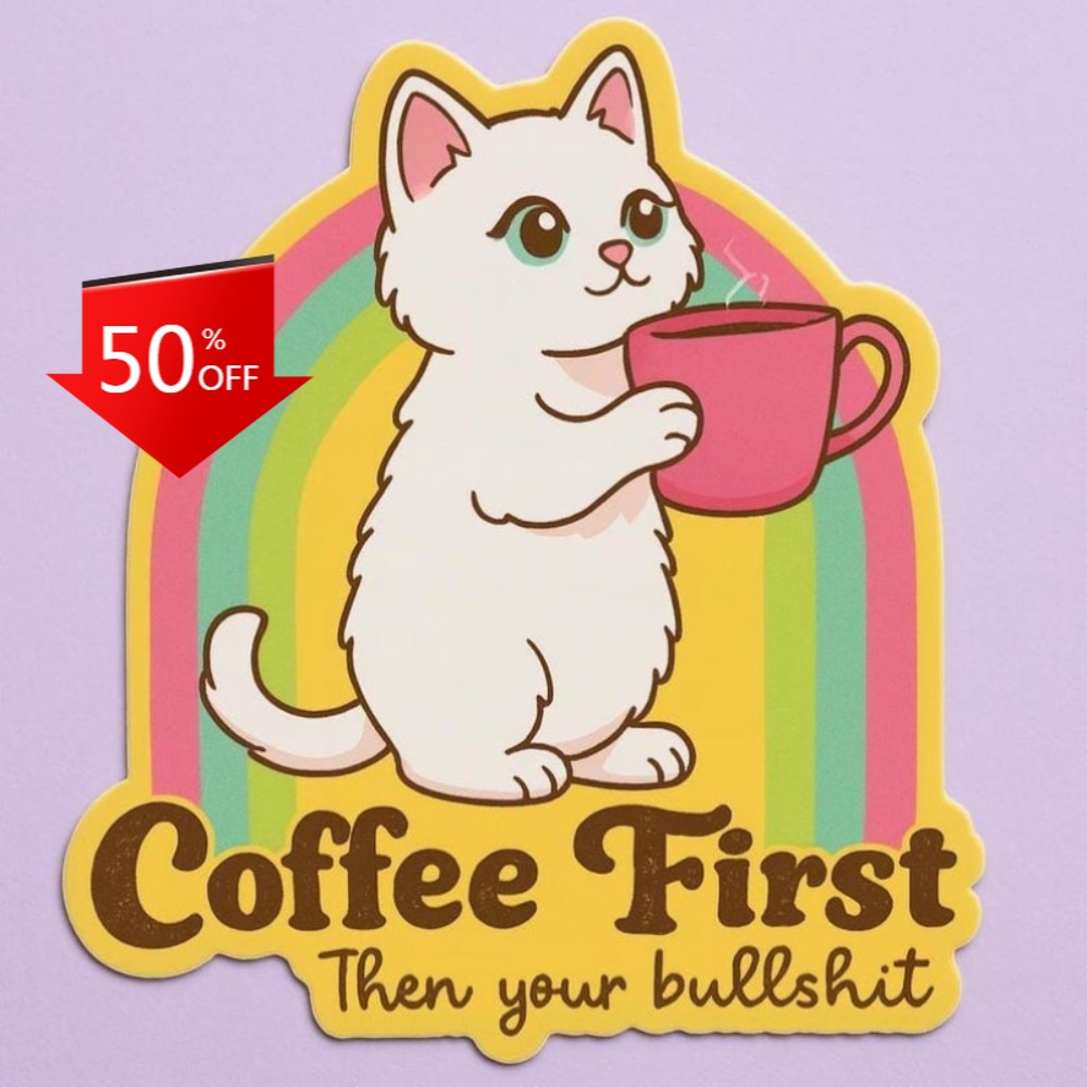 Laptop Unique Accessories - Adesivos divertidos de gatos e café,